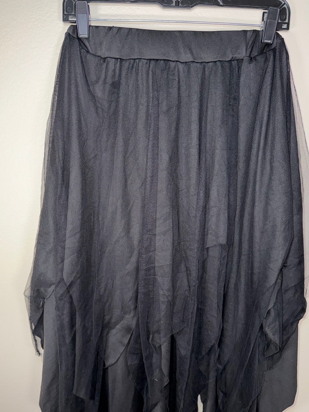Black Asymmetrical Mesh Witchy Whimsical Gothic Flowy Skirt Vampire Festival - Picture 2 of 4